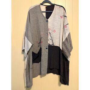 Vintage Staley Gretzinger Kimono Jacket Lagenlook Art Wear Floral Oversize XL-3X